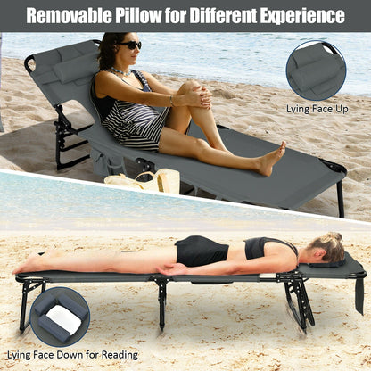 Tumbona plegable de playa con almohada para exteriores - Gris