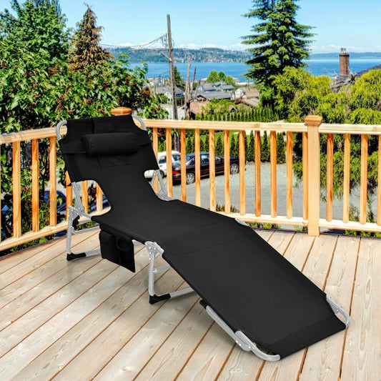 Folding Beach Lounge Chair with Pillow for Outdoor-Black - Tampa Home & Garden Store