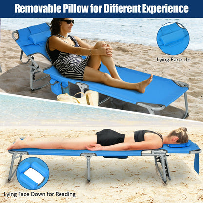 Tumbona Plegable de Playa con Almohada para Exteriores - Azul