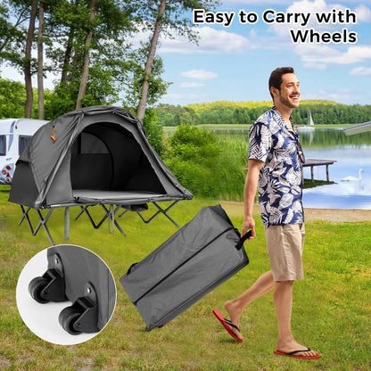 GemGear 2-Person Outdoor Camping Tent with External Cover, gray tent on grassy lakeside campsite on Tampa Home & Garden Store