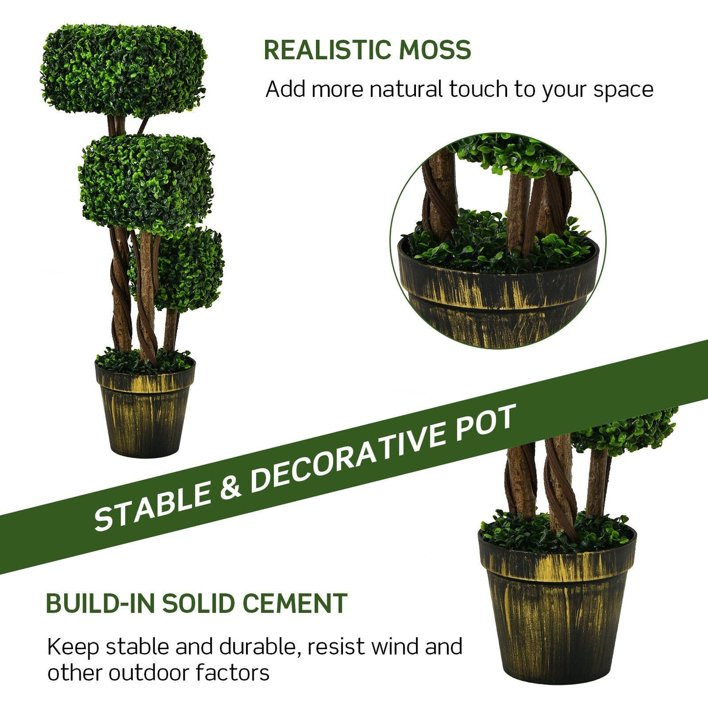 Árbol de boj artificial de 36 pulgadas con protección UV para interiores y exteriores