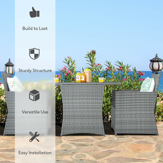 3 Pieces Patio Rattan Furniture Set with Cushioned Armrest Sofa-Gray - Tampa Home & Garden Store