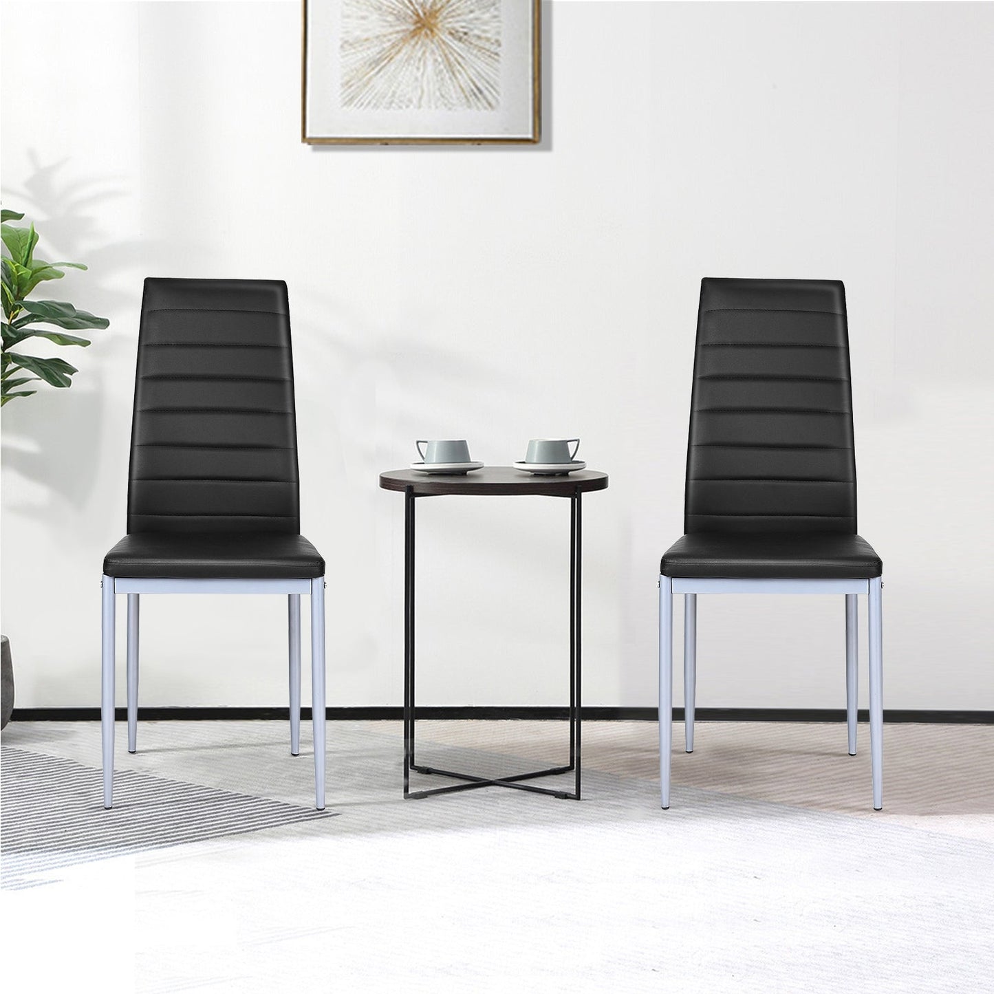 4 sillas laterales de comedor de cuero PVC de diseño elegante -Negro
