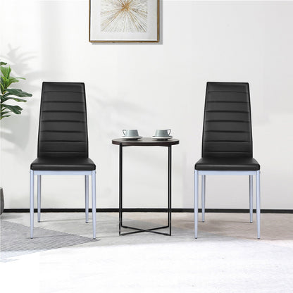 4 sillas laterales de comedor de cuero PVC de diseño elegante -Negro