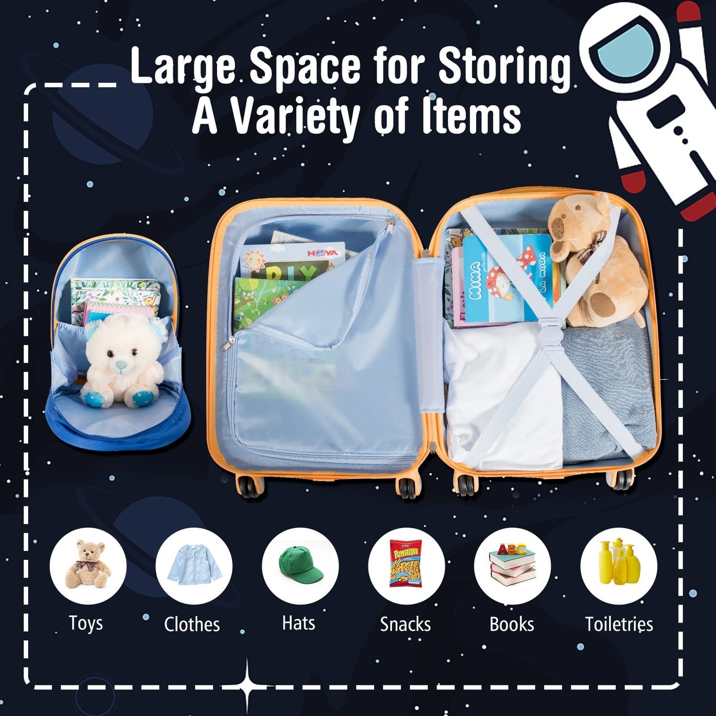 GemGear 2pc kids luggage set rolling suitcase and backpack with teddy bear and books inside on Tampa Home & Garden Store