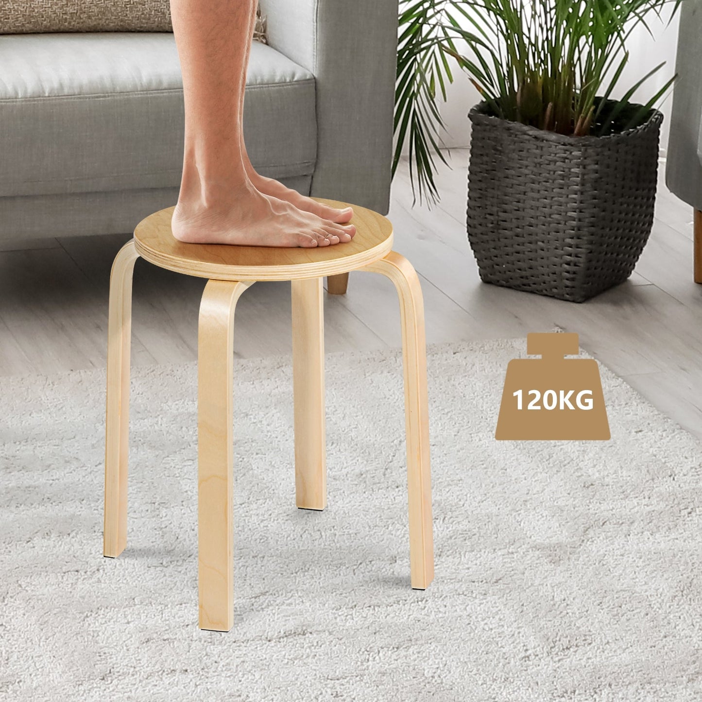 Juego de 4 sillas de comedor sin respaldo de madera de 18 pulgadas para el hogar - Natural