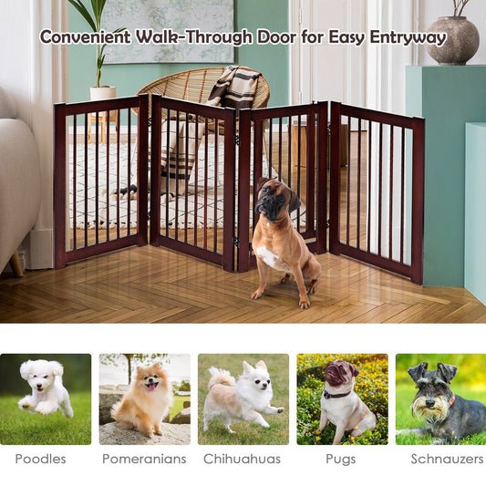 30 Inch Tall 4-Panel Freestanding Pet Gate Wooden Dog Fence - Tampa Home & Garden Store