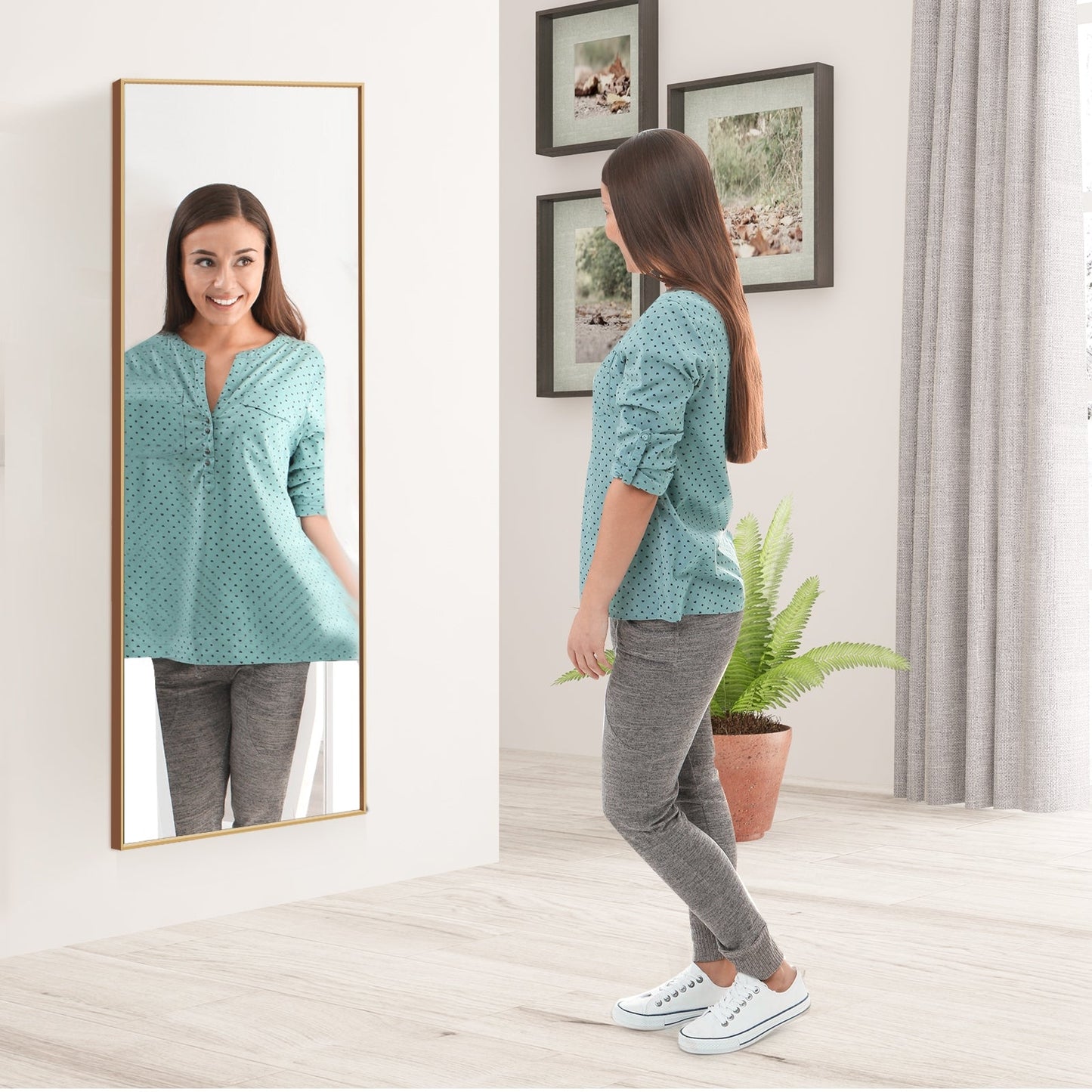 Espejo de cuerpo entero de 59 pulgadas, espejo de dormitorio rectangular grande, dorado