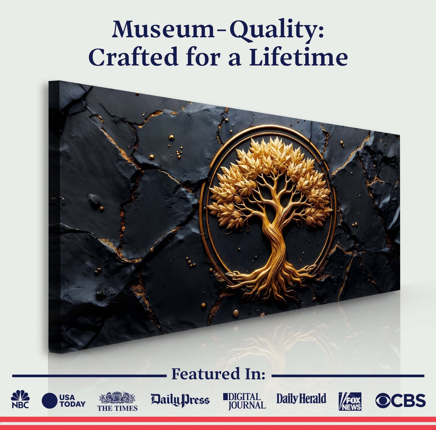 Golden Grove Wall Art canvas by Tailored Canvases featuring a gold tree on dark slate on Tampa Home & Garden Store