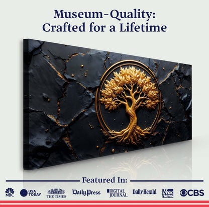 Golden Grove Wall Art canvas by Tailored Canvases featuring a gold tree on dark slate on Tampa Home & Garden Store