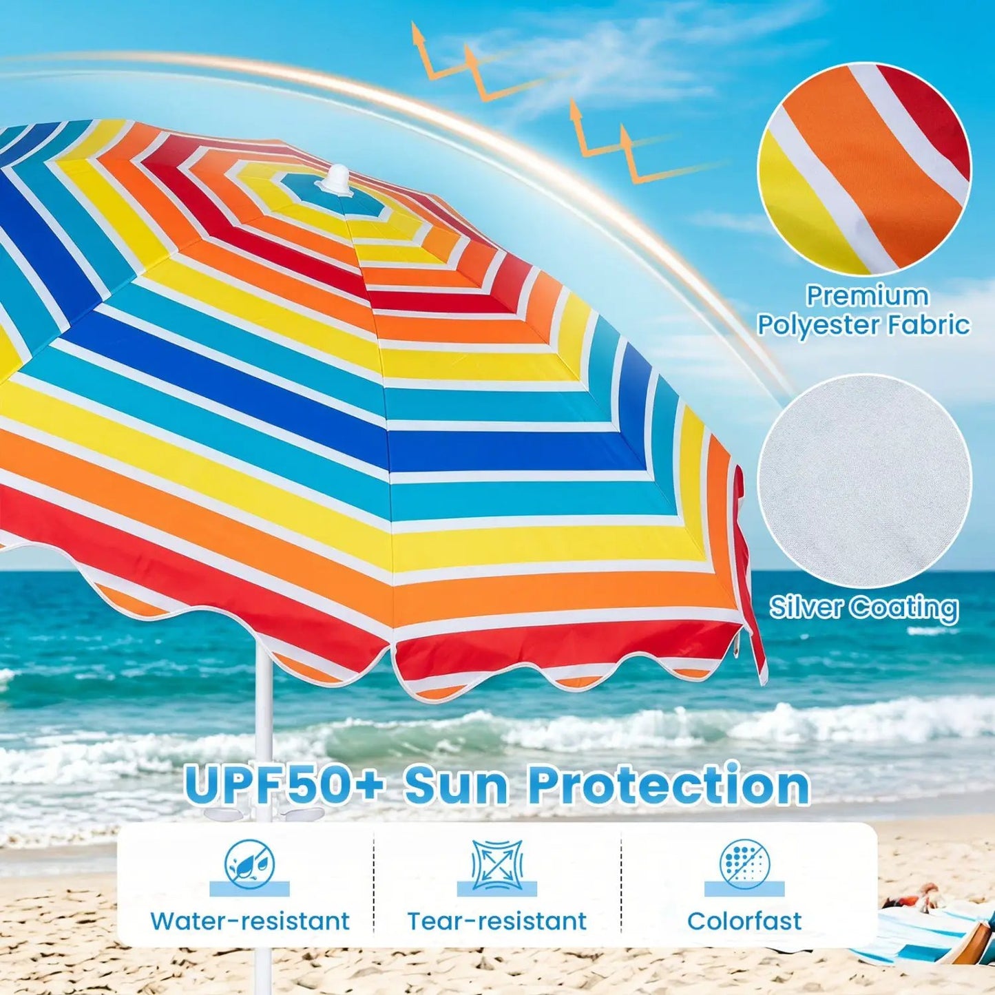 Beach Umbrella 6.5 ft With UPF Sun Protection