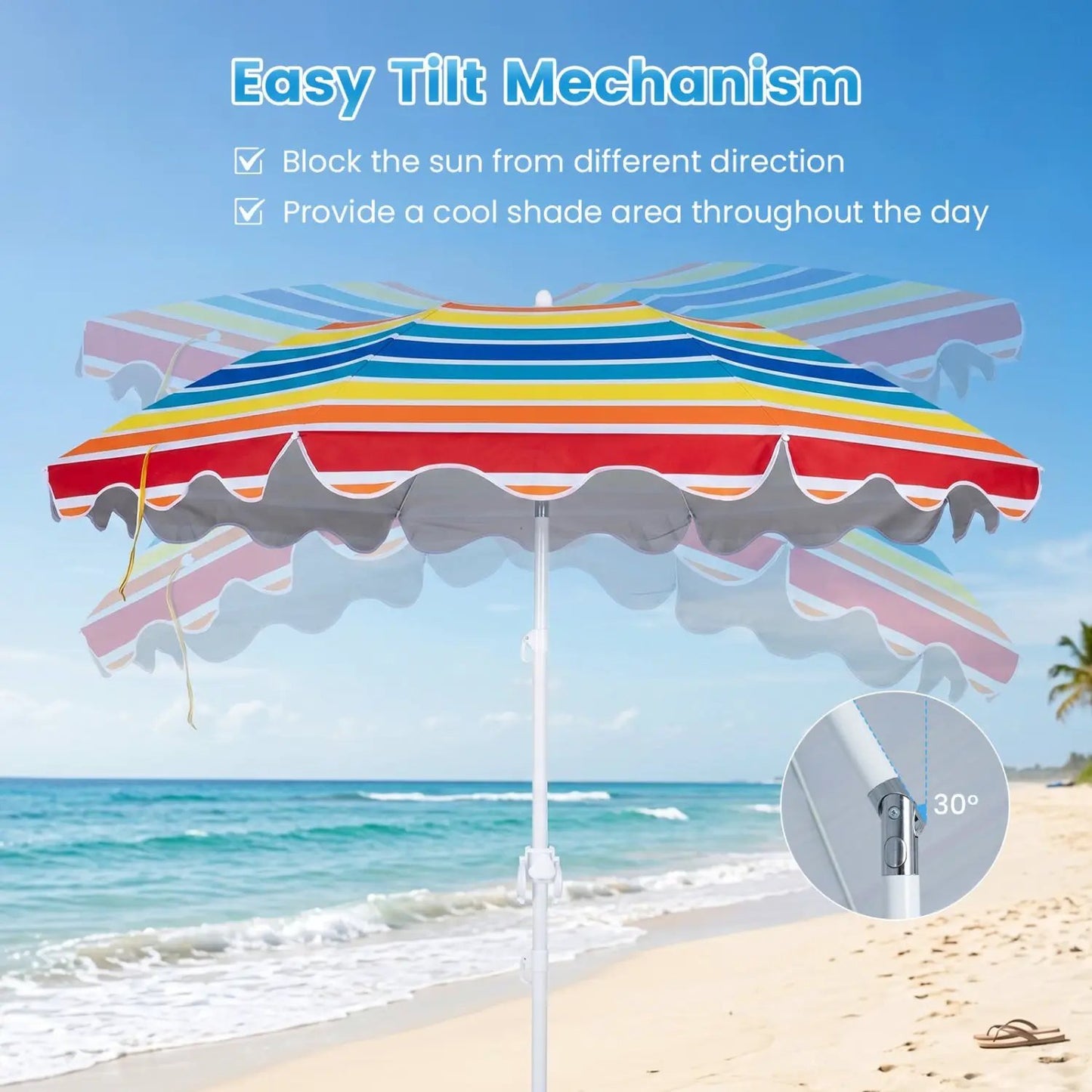 Beach Umbrella 6.5 ft With UPF Sun Protection