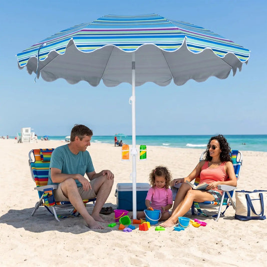 Beach umbrella 6.5 ft UPF 50+ sun protection with sand anchor, striped canopy, DirectDeals on Tampa Home & Garden Store