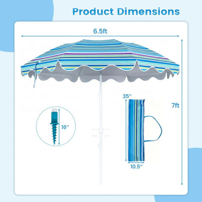 Beach Umbrella 6.5 ft With UPF Sun Protection