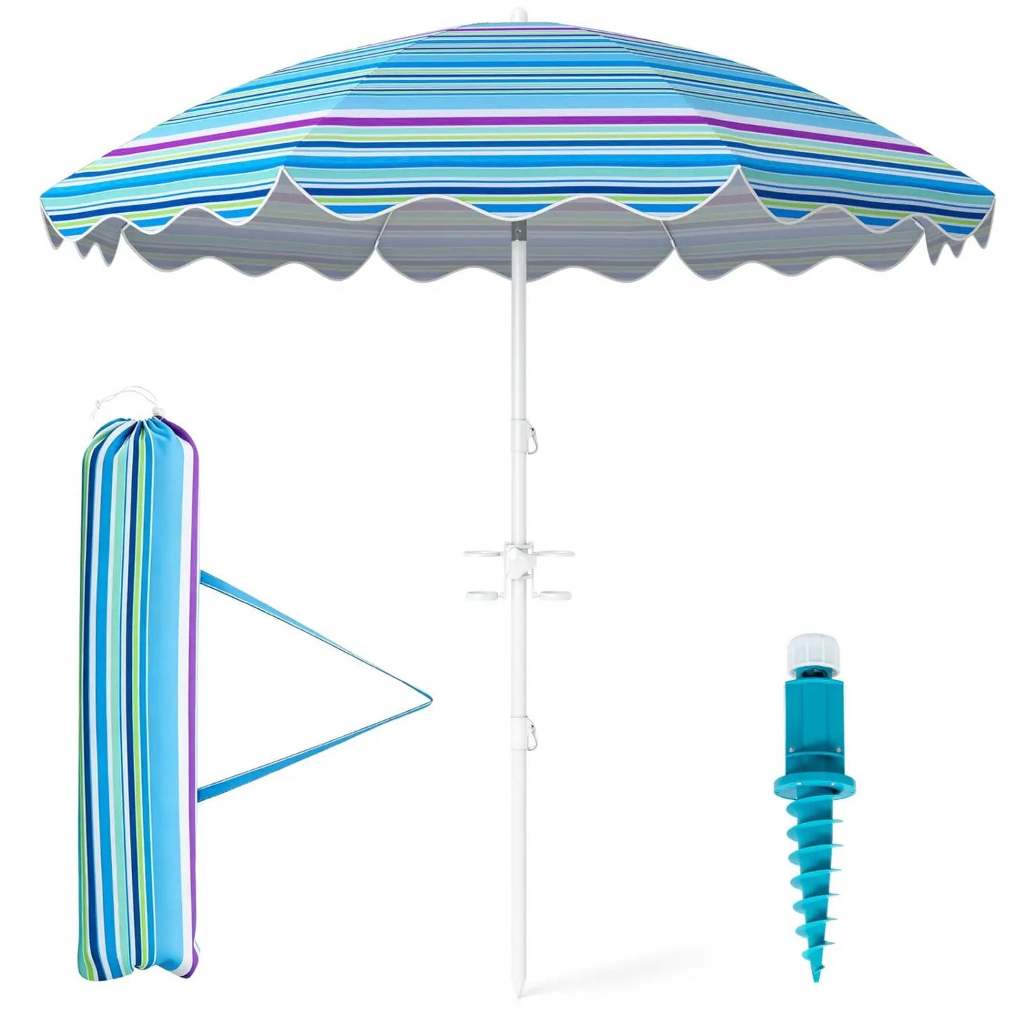 Beach Umbrella 6.5 Ft With UPF 50 Sand Anchor