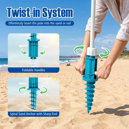 Beach Umbrella 6.5 Ft With UPF 50 Sand Anchor
