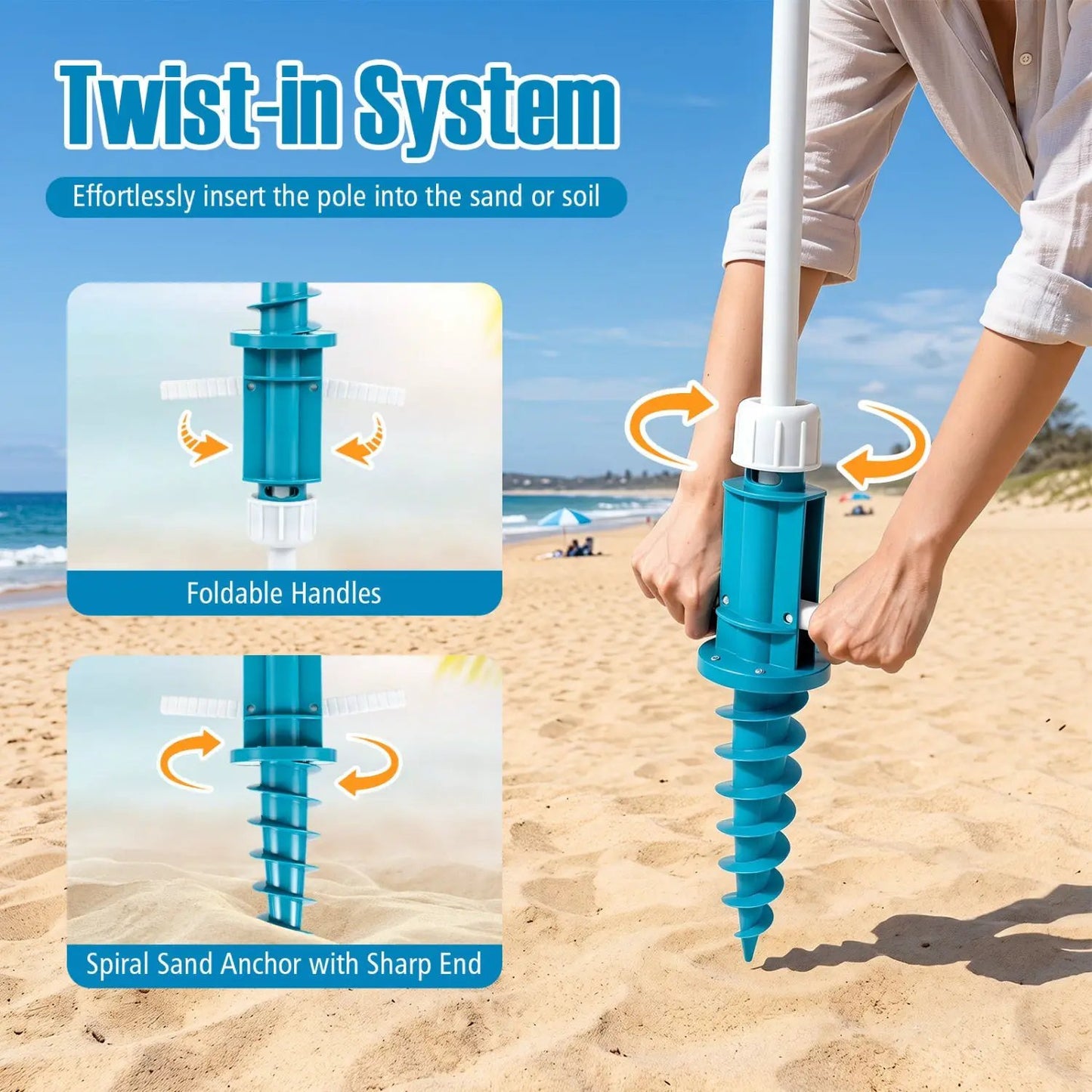 Beach Umbrella 6.5 Ft With UPF 50 Sand Anchor