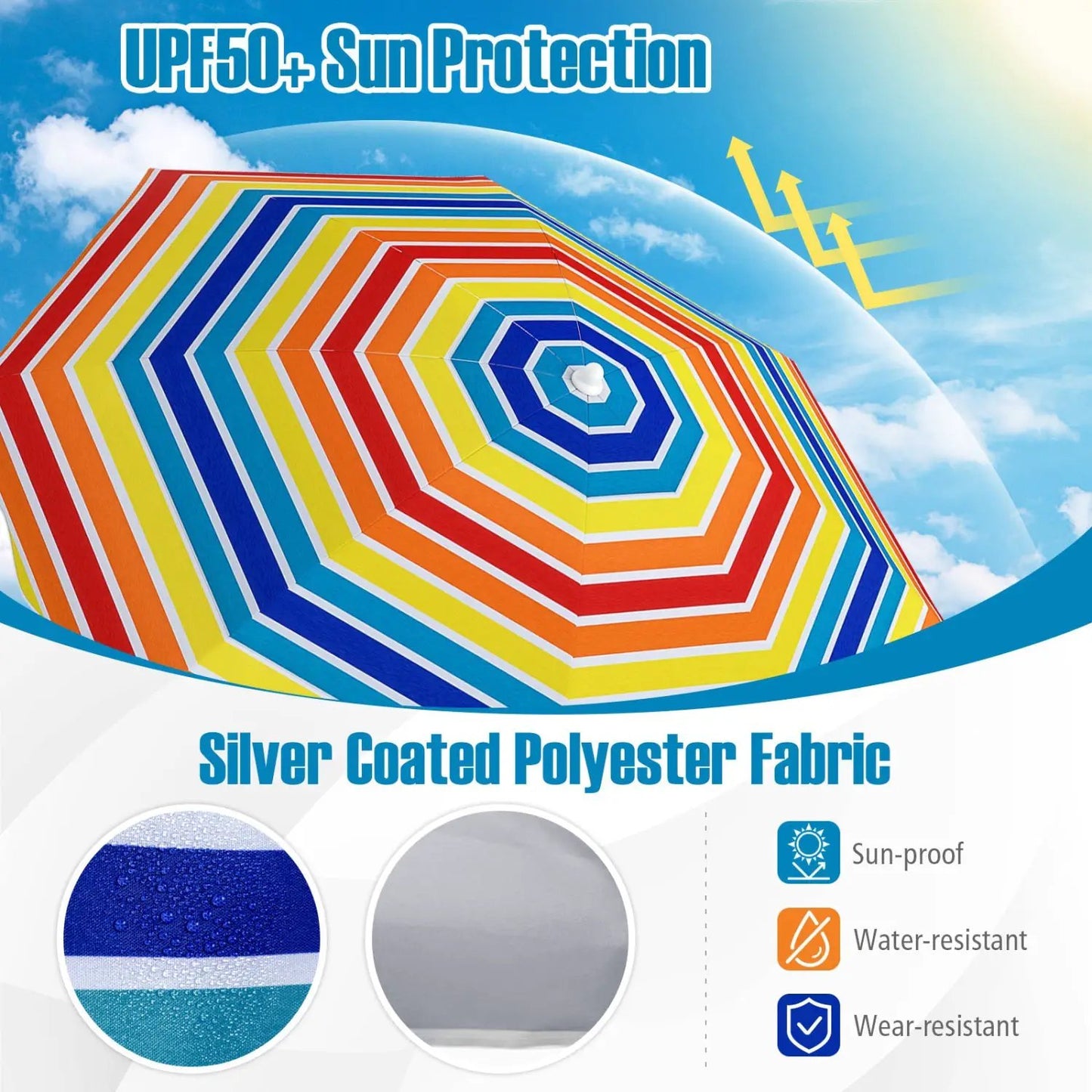 Beach Umbrella 6.5 Ft With UPF 50 Sand Anchor