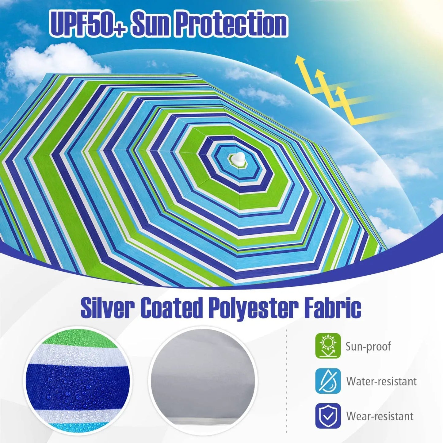 Beach Umbrella 6.5 Ft With UPF 50 Sand Anchor