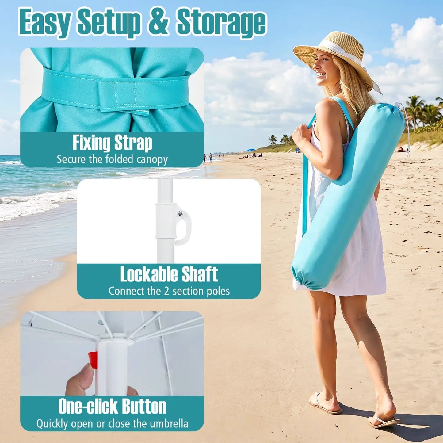 Beach Umbrella 6.5 Ft With UPF 50 Sand Anchor