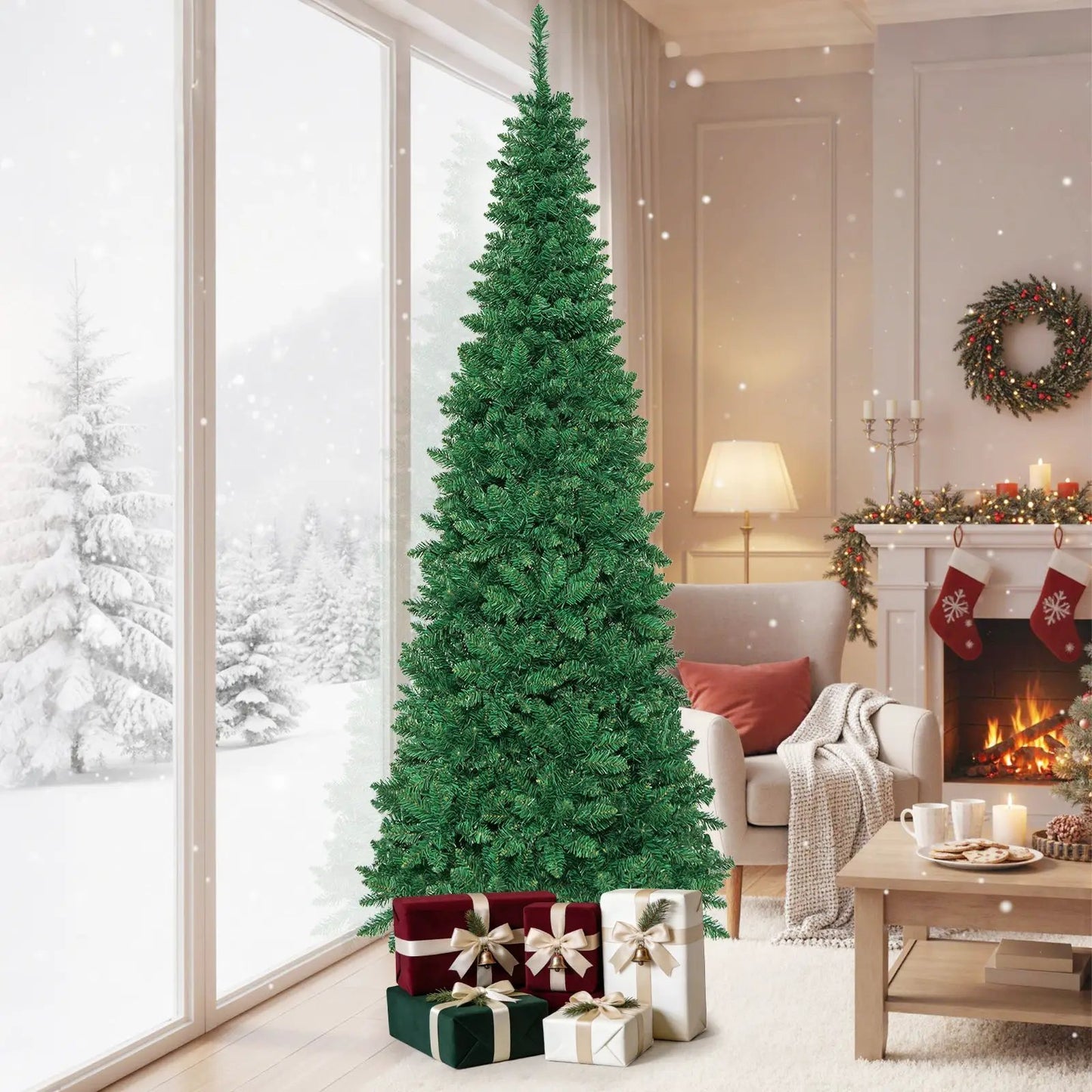 4.5 Ft Pre-Lit Premium Hinged Fir Pencil Tree