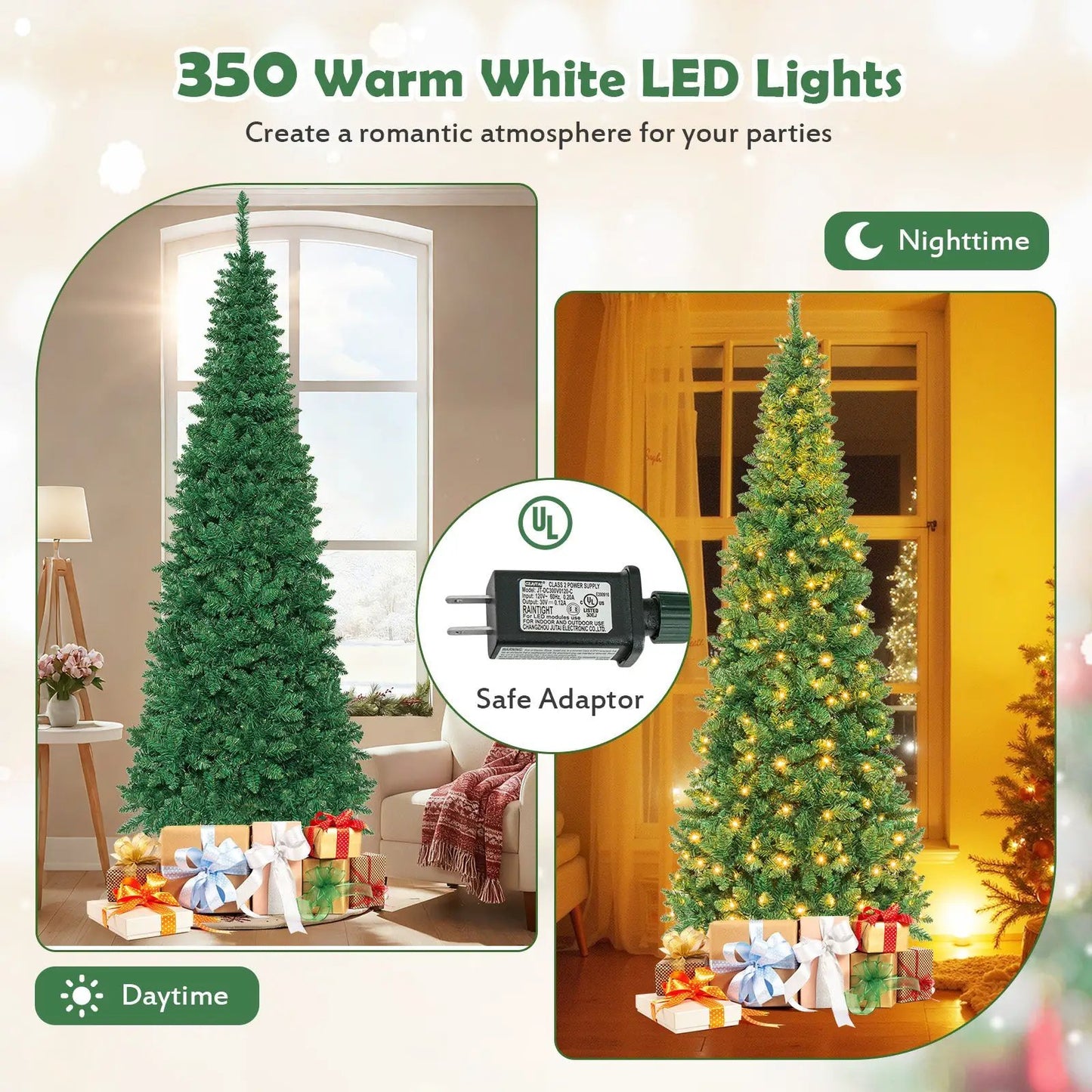4.5 Ft Pre-Lit Premium Hinged Fir Pencil Tree