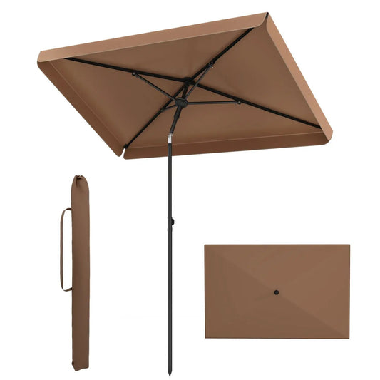 6.5x4.3 ft rectangular outdoor balcony umbrella tilt button brown canopy black frame DirectDeals on Tampa Home & Garden Store