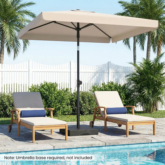 DirectDeals rectangular patio umbrella 6.5x4.3 ft with tilt beige canopy, 2 lounge chairs on Tampa Home & Garden Store