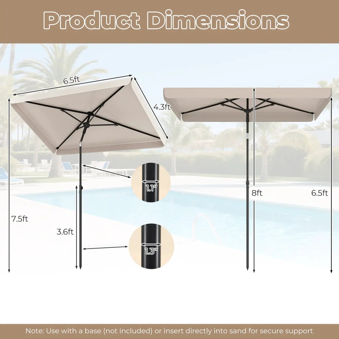 Rectangular Patio Umbrella with Tilt Adjustment