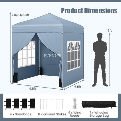GemGear 6.5x6.5 ft blue pop-up canopy tent with 4 sidewalls and wheeled storage bag on Tampa Home & Garden Store