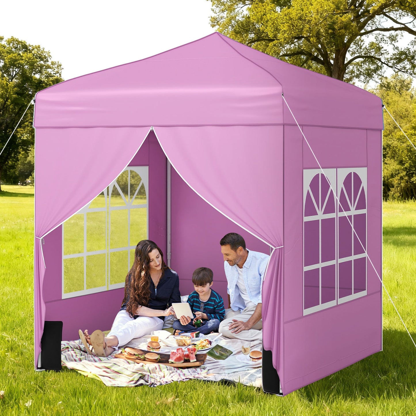 6.5 x 6.5 FT Pop up Canopy Tent with 4 Sidewalls and Wheeled Bag