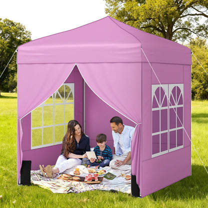 6.5 x 6.5 FT Pop up Canopy Tent with 4 Sidewalls and Wheeled Bag