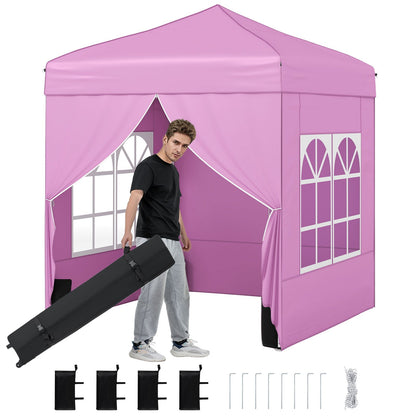 GemGear 6.5 x 6.5 ft pink pop up canopy tent with 4 sidewalls and wheeled carry bag on Tampa Home & Garden Store