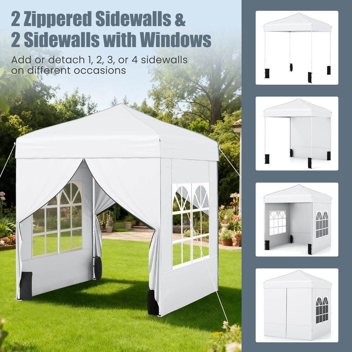 GemGear white 6.5x6.5 ft pop up canopy tent with 4 sidewalls and wheeled bag on Tampa Home & Garden Store