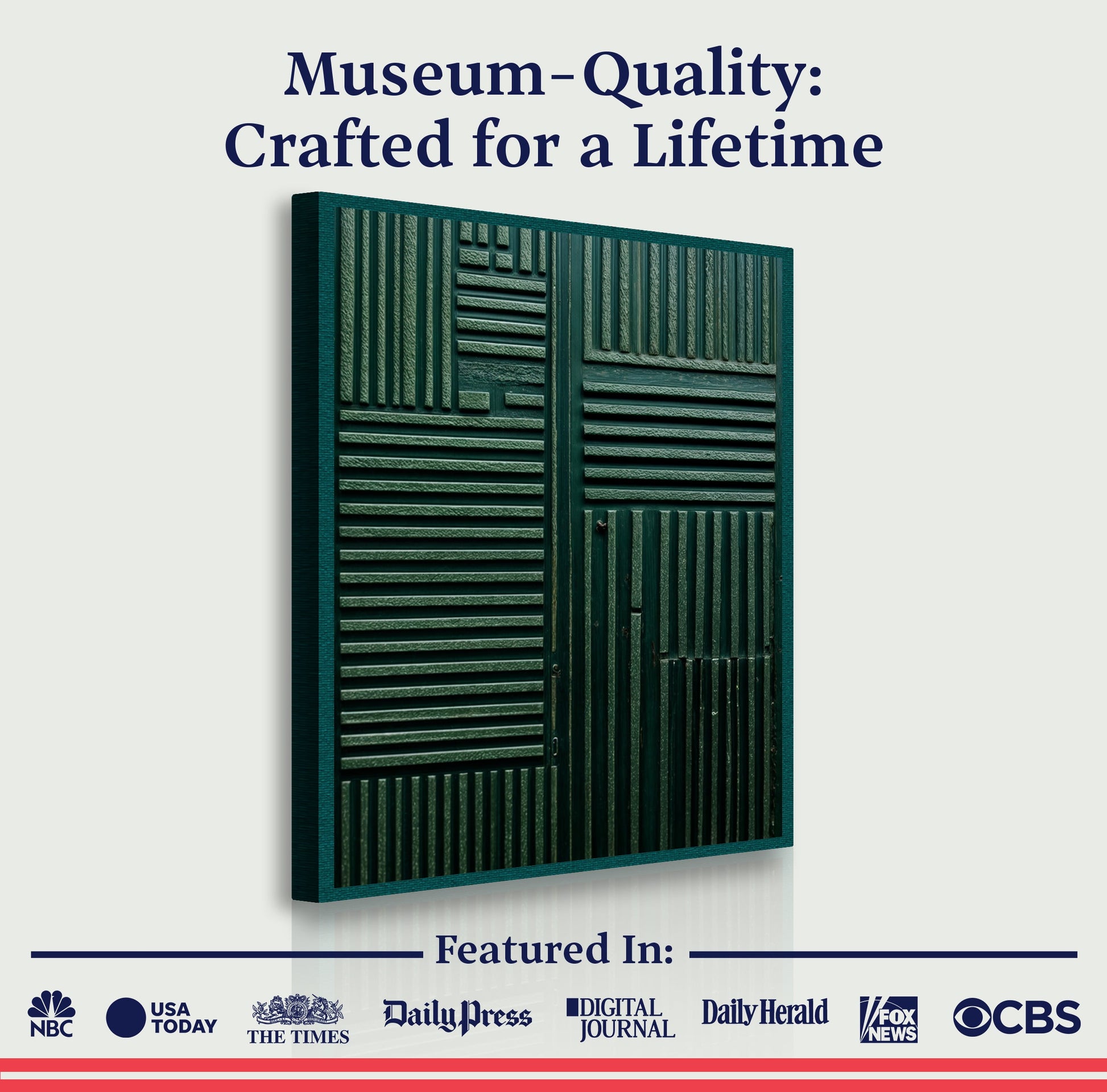 Green abstract patterns canvas wall art with teal louvered door motif by Tailored Canvases on Tampa Home & Garden Store