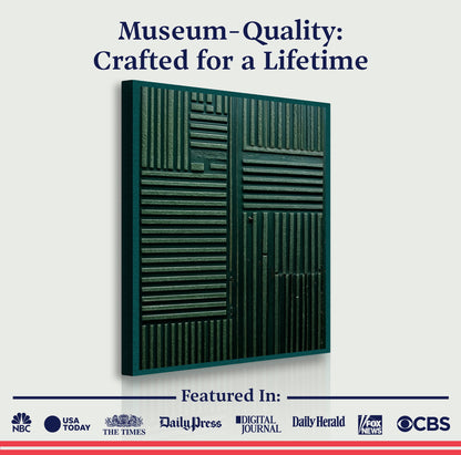 Green abstract patterns canvas wall art with teal louvered door motif by Tailored Canvases on Tampa Home & Garden Store