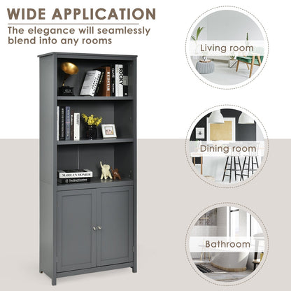 Estantería Librería Almacenamiento Mueble de Madera Unidad Exhibición con Puertas-Gris