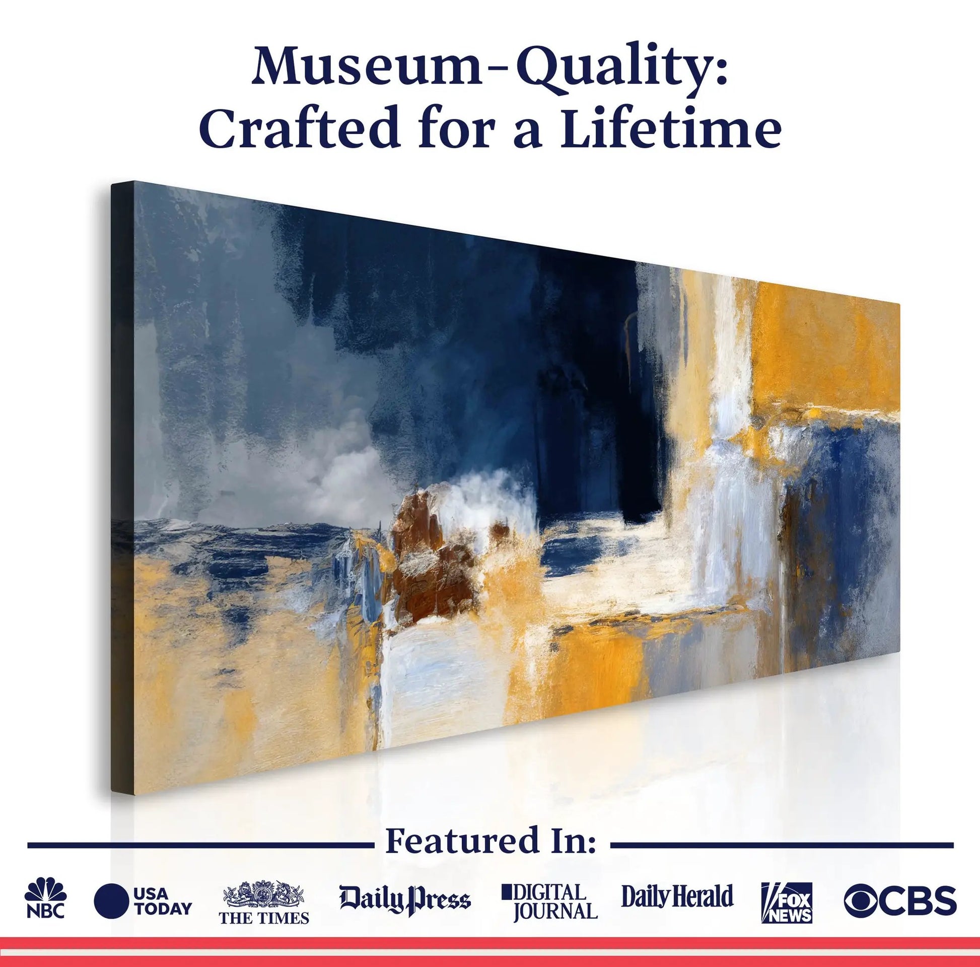 Abstract Geometric Lines Wall Art IV canvas by Tailored Canvases in blue and gold abstract tones on Tampa Home & Garden Store
