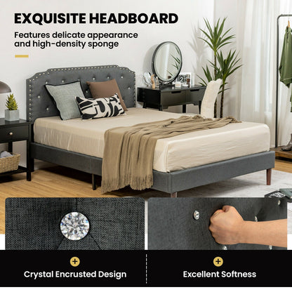 Base de cama tapizada con cabecera capitoné ajustable - Tamaño matrimonial