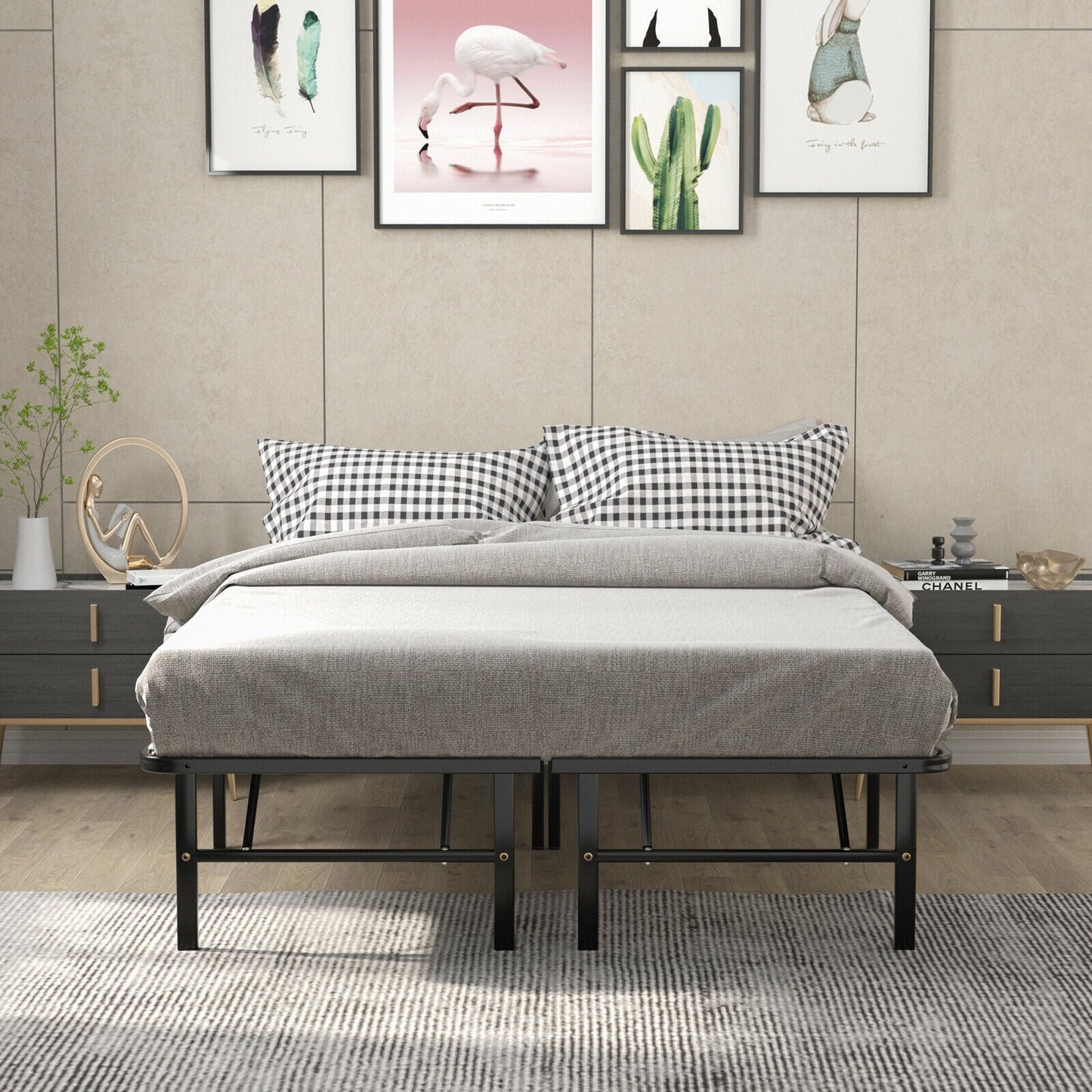 Base de cama de plataforma de metal plegable Twin/Full/Queen con montaje sin herramientas - Tamaño completo