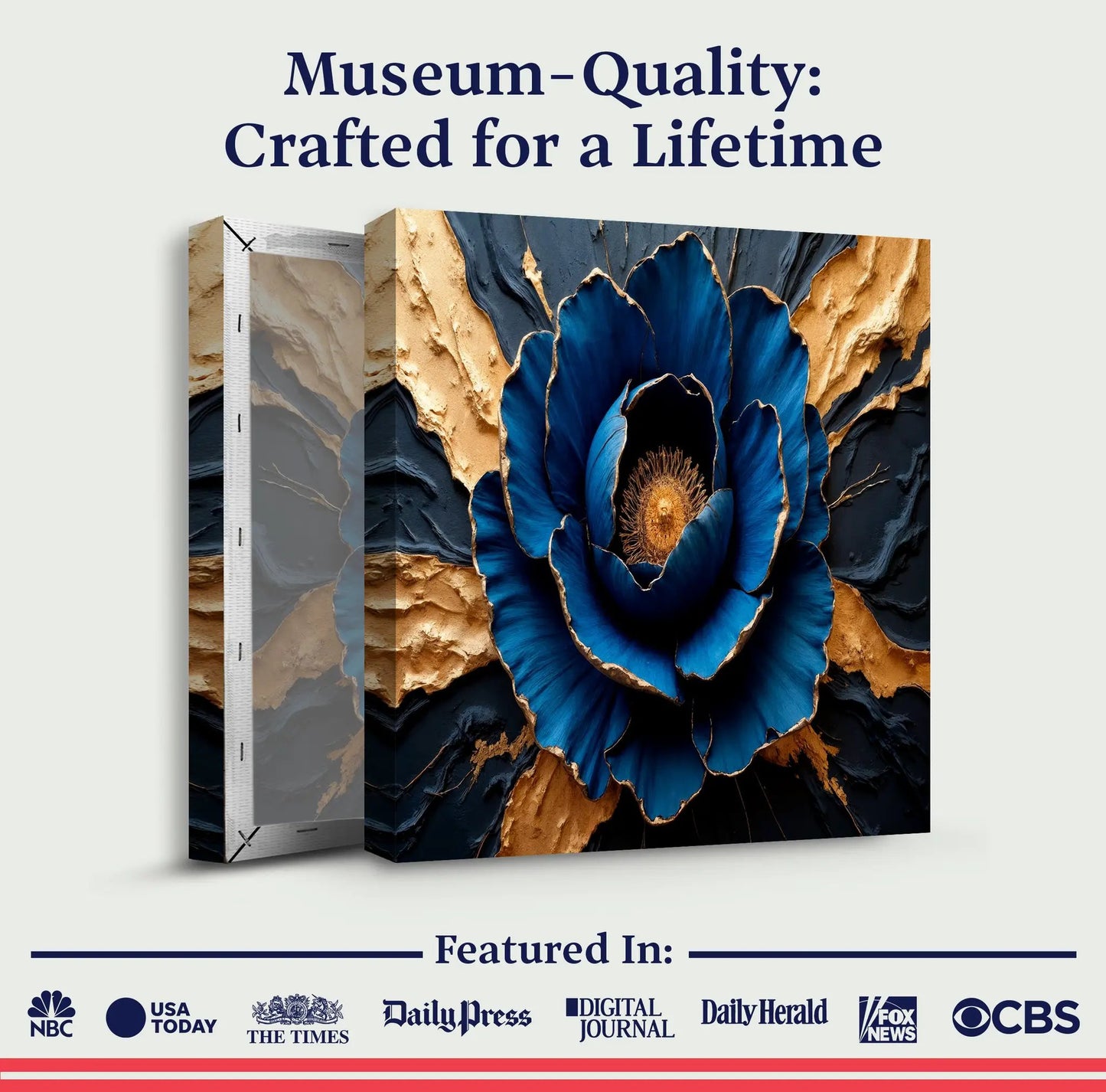 Sapphire Bloom Wall Art canvas crafting blue flower with gold accents Tailored Canvases on Tampa Home & Garden Store