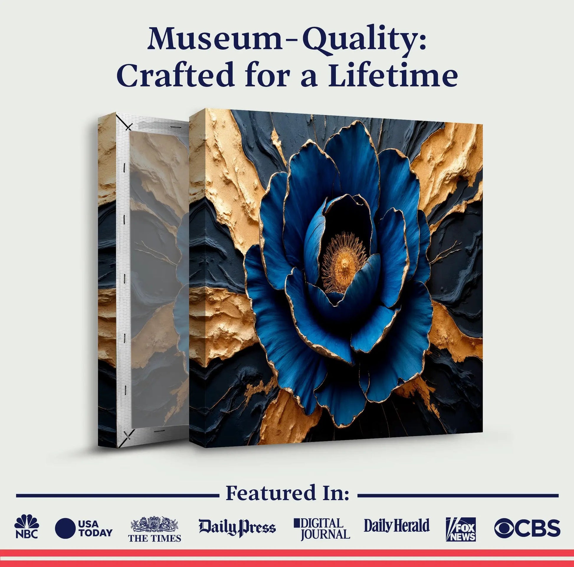 Sapphire Bloom Wall Art canvas crafting blue flower with gold accents Tailored Canvases on Tampa Home & Garden Store