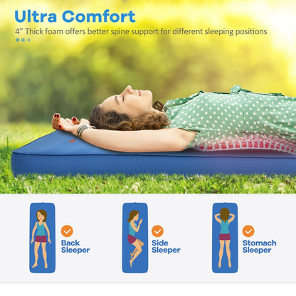 GemGear Self Inflating Folding Camping Sleeping Mattress blue sleeping pad outdoors on Tampa Home & Garden Store