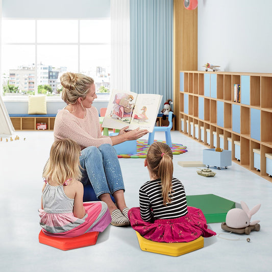 6 Pieces Multifunctional Hexagon Toddler Floor Cushions Classroom Seating with Handles - Tampa Home & Garden Store