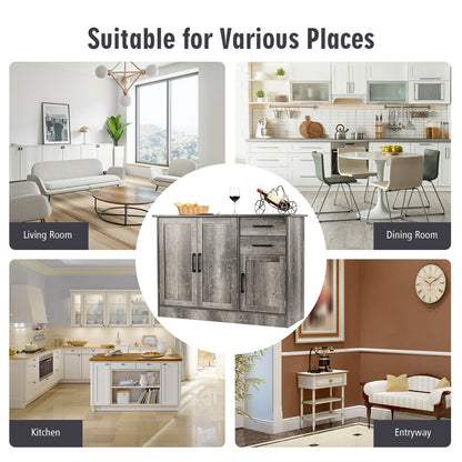 Mueble aparador con almacenamiento tipo buffet y 2 cajones para cocina - Gris