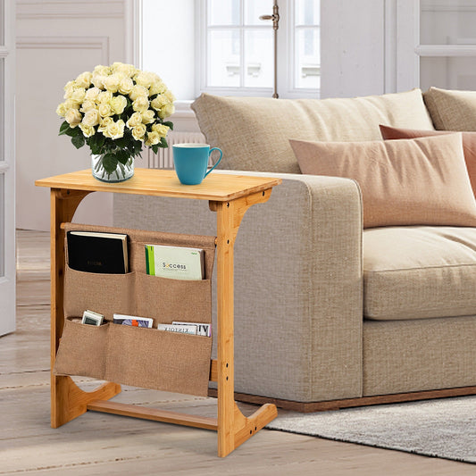 Bamboo Sofa Table End Table Bedside Table with Storage Bag - Tampa Home & Garden Store