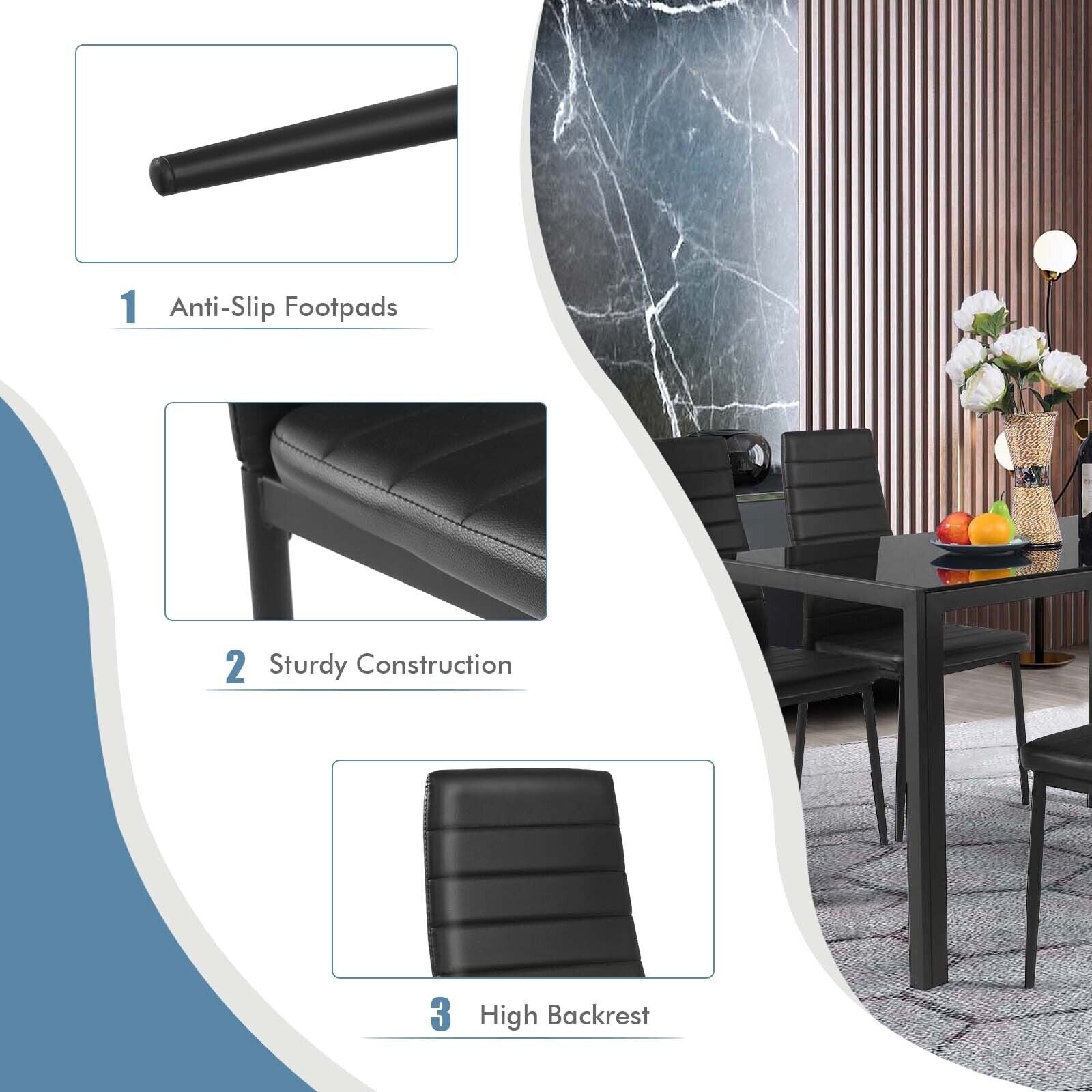 4-Piece Leather Dining Chairs Set with Metal Frame in black by DirectDeals around table on Tampa Home & Garden Store