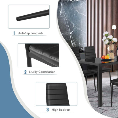 4-Piece Leather Dining Chairs Set with Metal Frame in black by DirectDeals around table on Tampa Home & Garden Store