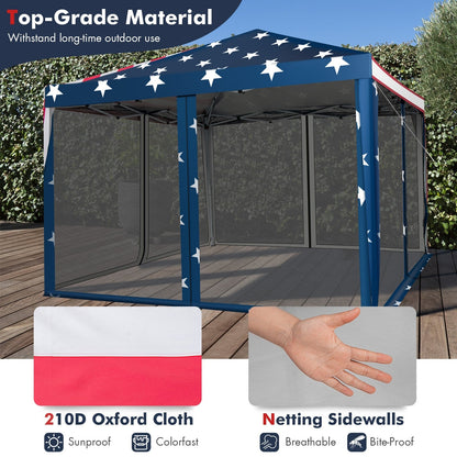 GemGear 10x10 ft pop-up canopy tent with blue star-pattern top and mesh sidewalls on Tampa Home & Garden Store