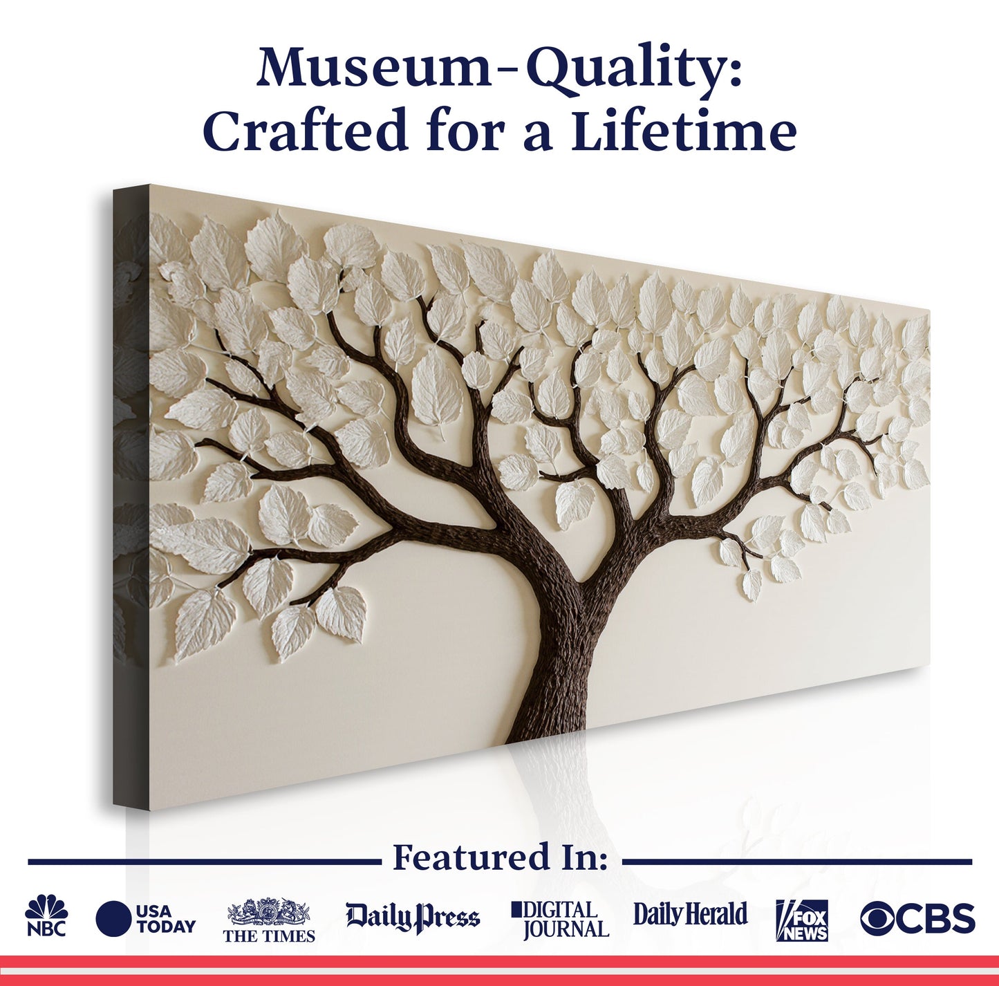 Ivory canopy tree canvas wall art by Tailored Canvases, white leaves on dark brown trunk on Tampa Home & Garden Store